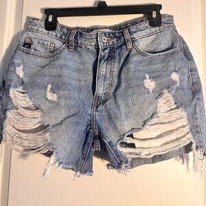 Kancan High Rise Thread Distressed Cutoff Denim Shorts Size Large